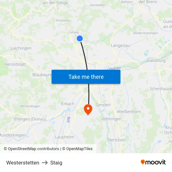 Westerstetten to Staig map