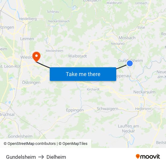 Gundelsheim to Dielheim map