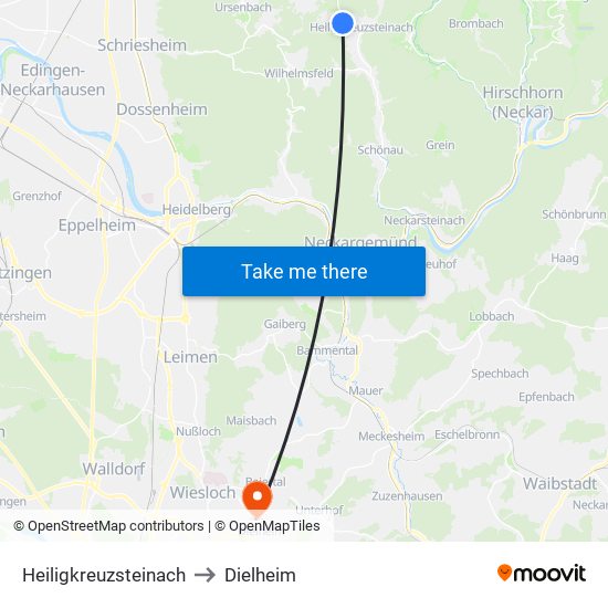 Heiligkreuzsteinach to Dielheim map