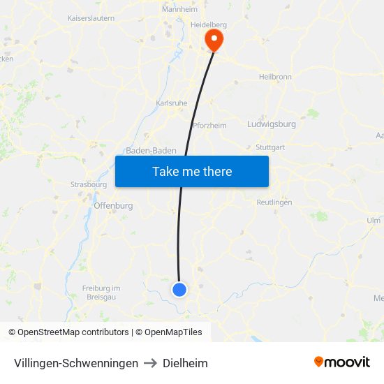 Villingen-Schwenningen to Dielheim map