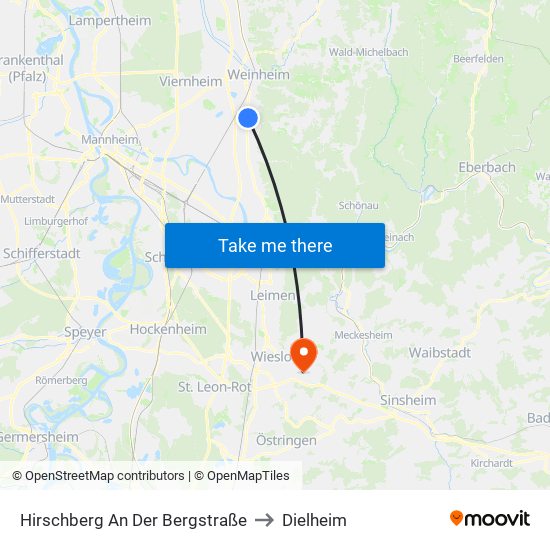 Hirschberg An Der Bergstraße to Dielheim map