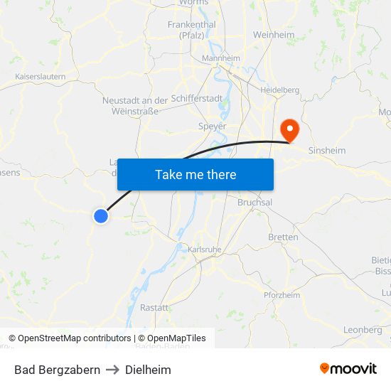 Bad Bergzabern to Dielheim map