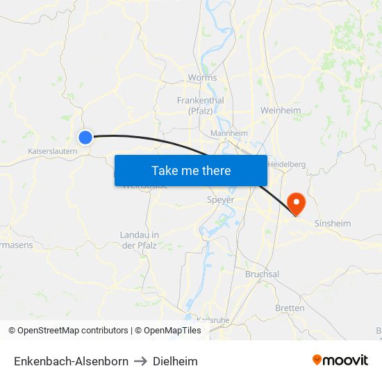 Enkenbach-Alsenborn to Dielheim map