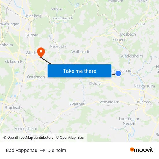 Bad Rappenau to Dielheim map