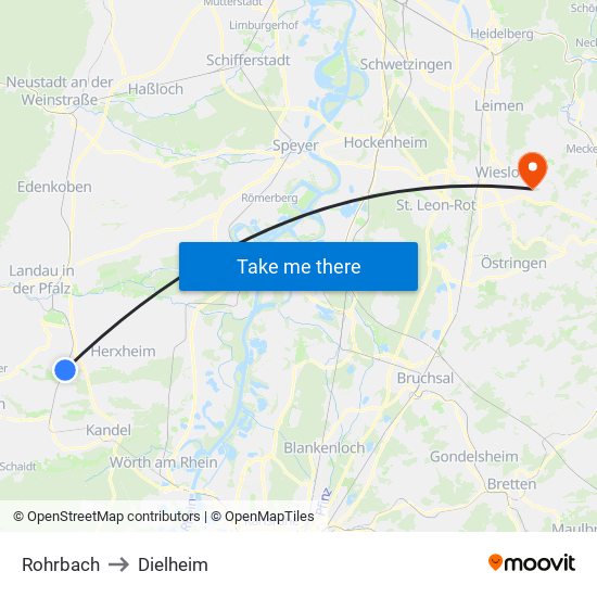 Rohrbach to Dielheim map