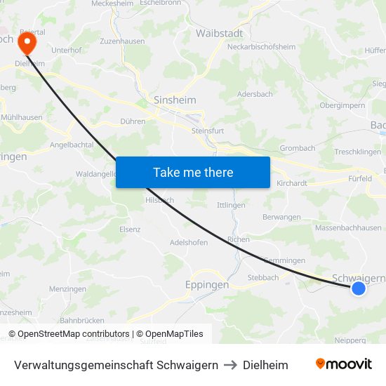 Verwaltungsgemeinschaft Schwaigern to Dielheim map
