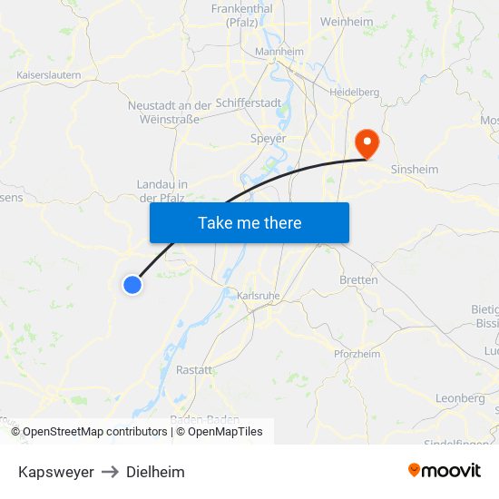 Kapsweyer to Dielheim map