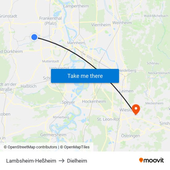 Lambsheim-Heßheim to Dielheim map