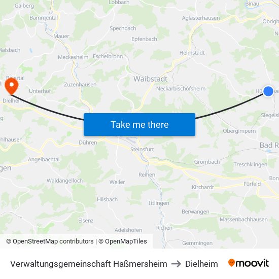 Verwaltungsgemeinschaft Haßmersheim to Dielheim map