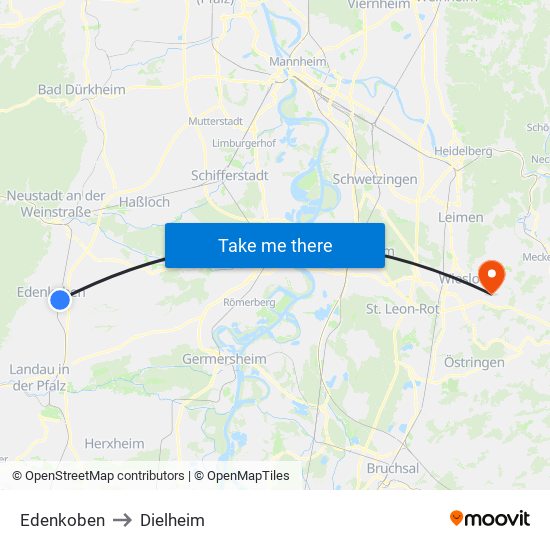 Edenkoben to Dielheim map