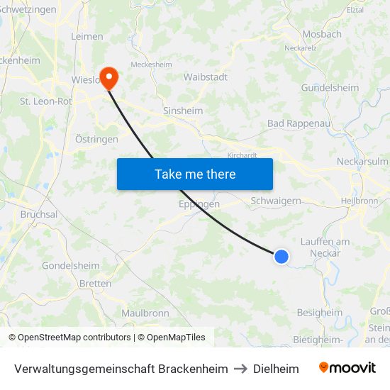 Verwaltungsgemeinschaft Brackenheim to Dielheim map