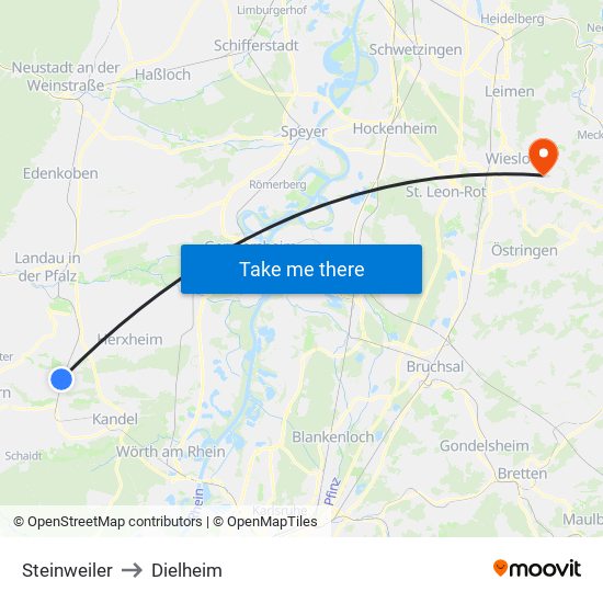 Steinweiler to Dielheim map
