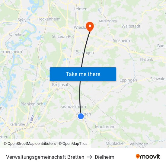 Verwaltungsgemeinschaft Bretten to Dielheim map