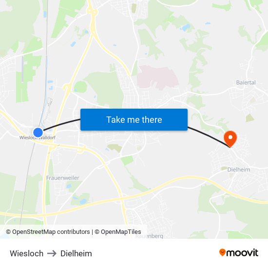Wiesloch to Dielheim map