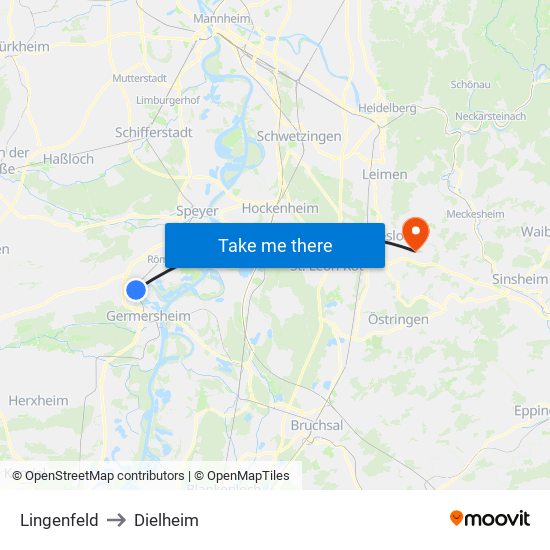 Lingenfeld to Dielheim map