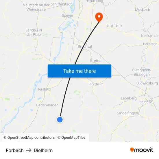 Forbach to Dielheim map