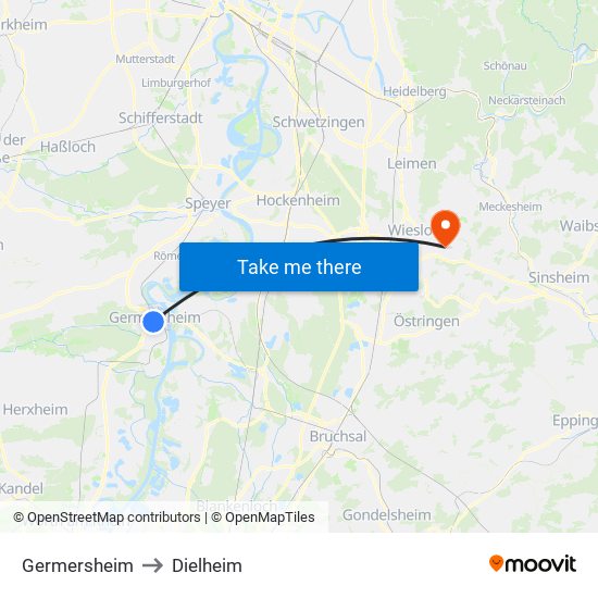 Germersheim to Dielheim map