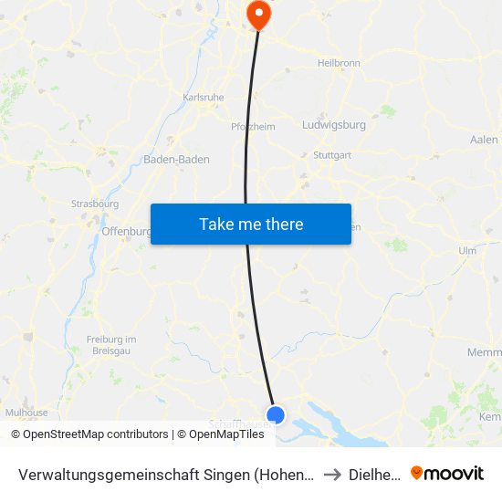 Verwaltungsgemeinschaft Singen (Hohentwiel) to Dielheim map