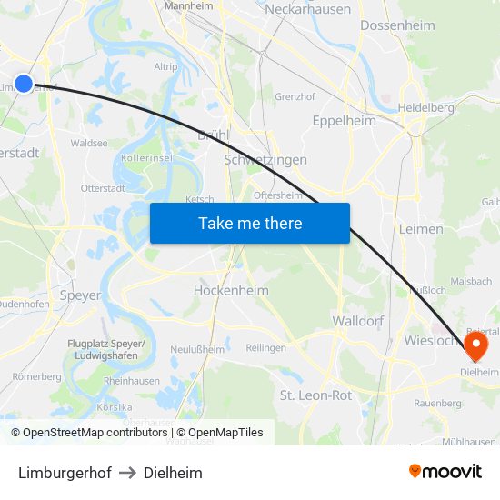 Limburgerhof to Dielheim map