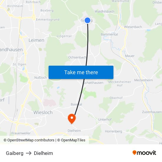 Gaiberg to Dielheim map