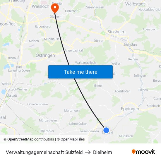 Verwaltungsgemeinschaft Sulzfeld to Dielheim map