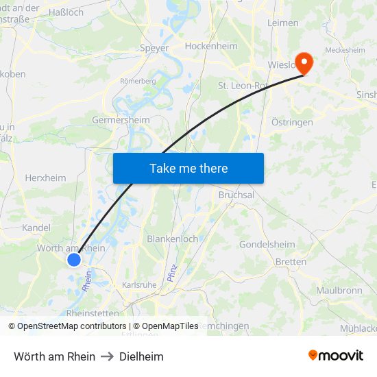 Wörth am Rhein to Dielheim map