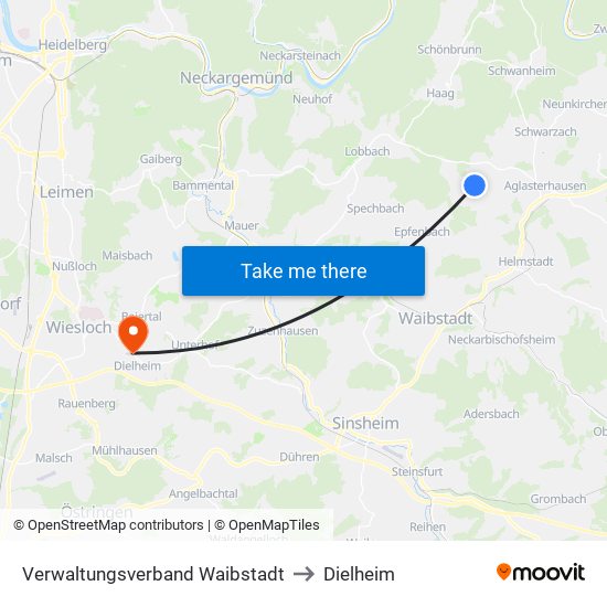 Verwaltungsverband Waibstadt to Dielheim map