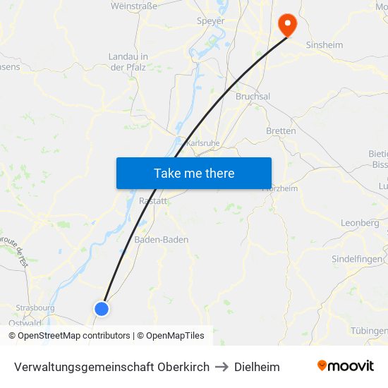 Verwaltungsgemeinschaft Oberkirch to Dielheim map