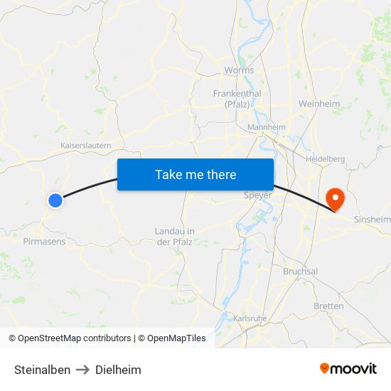 Steinalben to Dielheim map