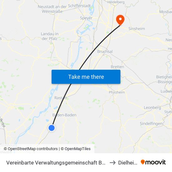 Vereinbarte Verwaltungsgemeinschaft Bühl to Dielheim map