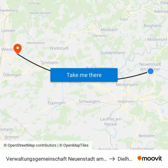 Verwaltungsgemeinschaft Neuenstadt am Kocher to Dielheim map