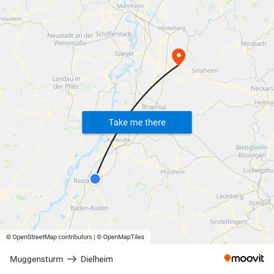 Muggensturm to Dielheim map