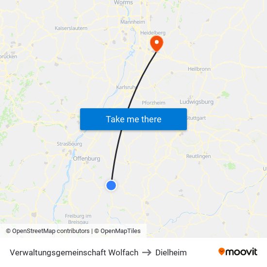 Verwaltungsgemeinschaft Wolfach to Dielheim map