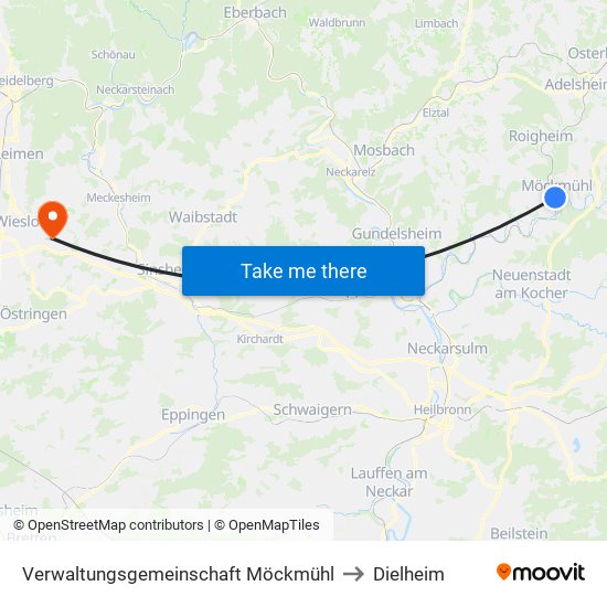 Verwaltungsgemeinschaft Möckmühl to Dielheim map