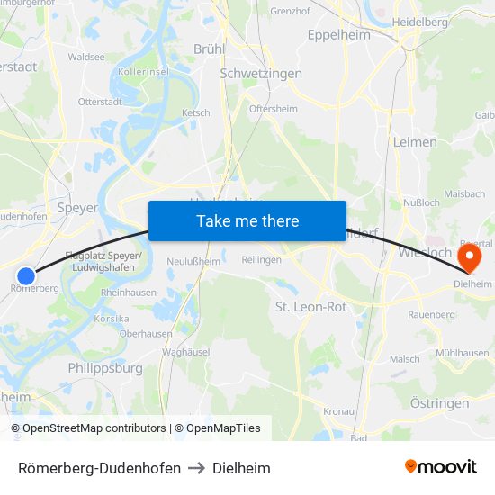 Römerberg-Dudenhofen to Dielheim map