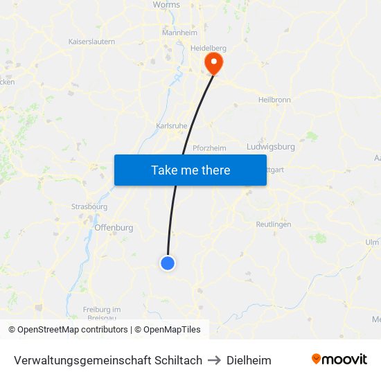 Verwaltungsgemeinschaft Schiltach to Dielheim map