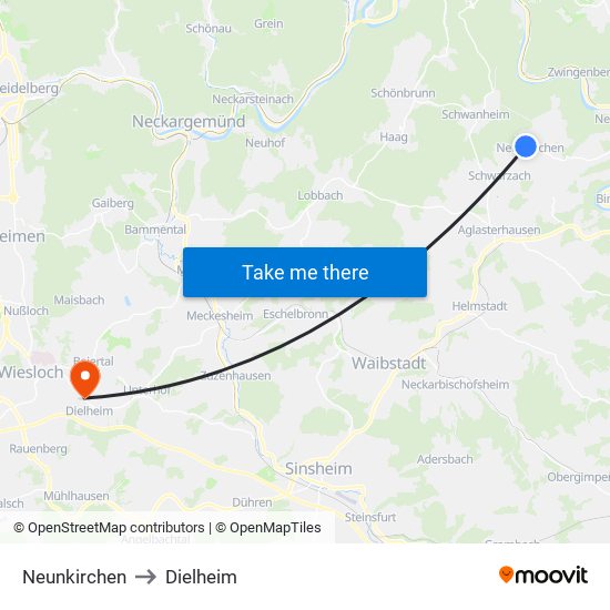 Neunkirchen to Dielheim map