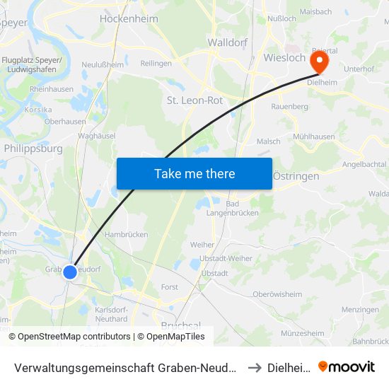 Verwaltungsgemeinschaft Graben-Neudorf to Dielheim map