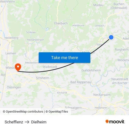 Schefflenz to Dielheim map
