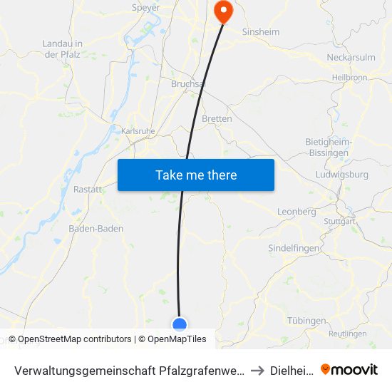 Verwaltungsgemeinschaft Pfalzgrafenweiler to Dielheim map