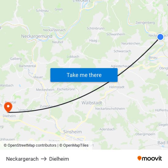 Neckargerach to Dielheim map