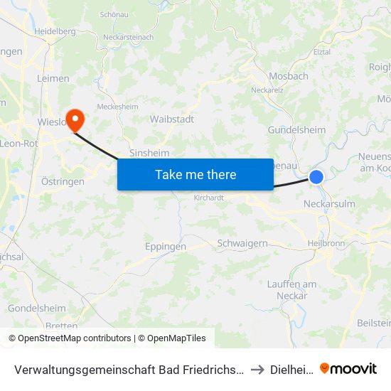 Verwaltungsgemeinschaft Bad Friedrichshall to Dielheim map