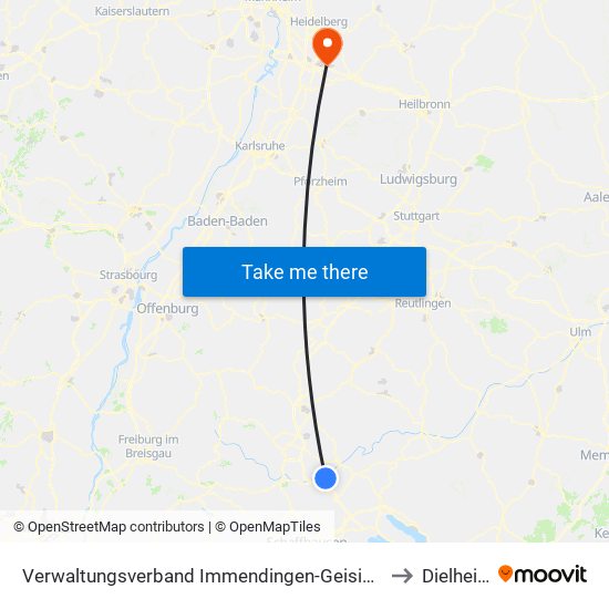 Verwaltungsverband Immendingen-Geisingen to Dielheim map