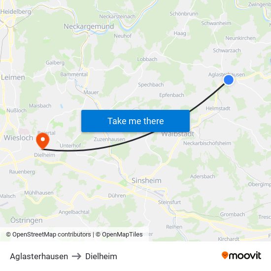 Aglasterhausen to Dielheim map