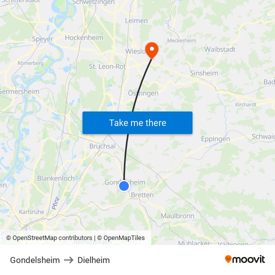 Gondelsheim to Dielheim map