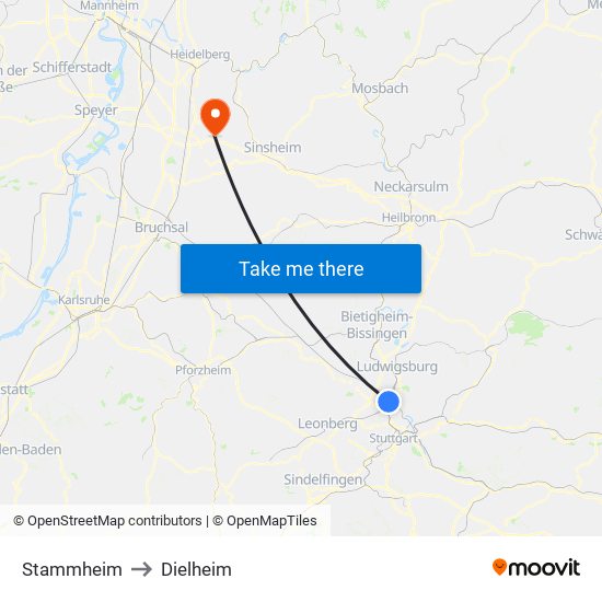 Stammheim to Dielheim map