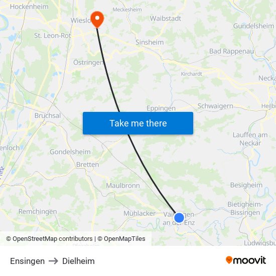 Ensingen to Dielheim map