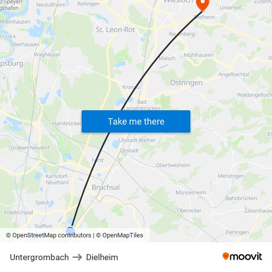 Untergrombach to Dielheim map