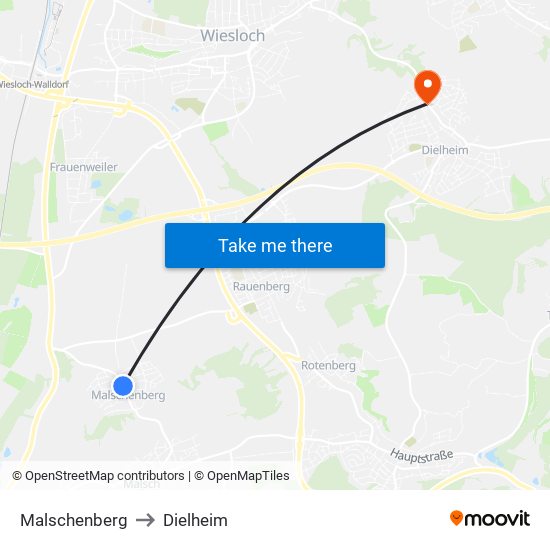 Malschenberg to Dielheim map