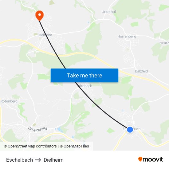 Eschelbach to Dielheim map